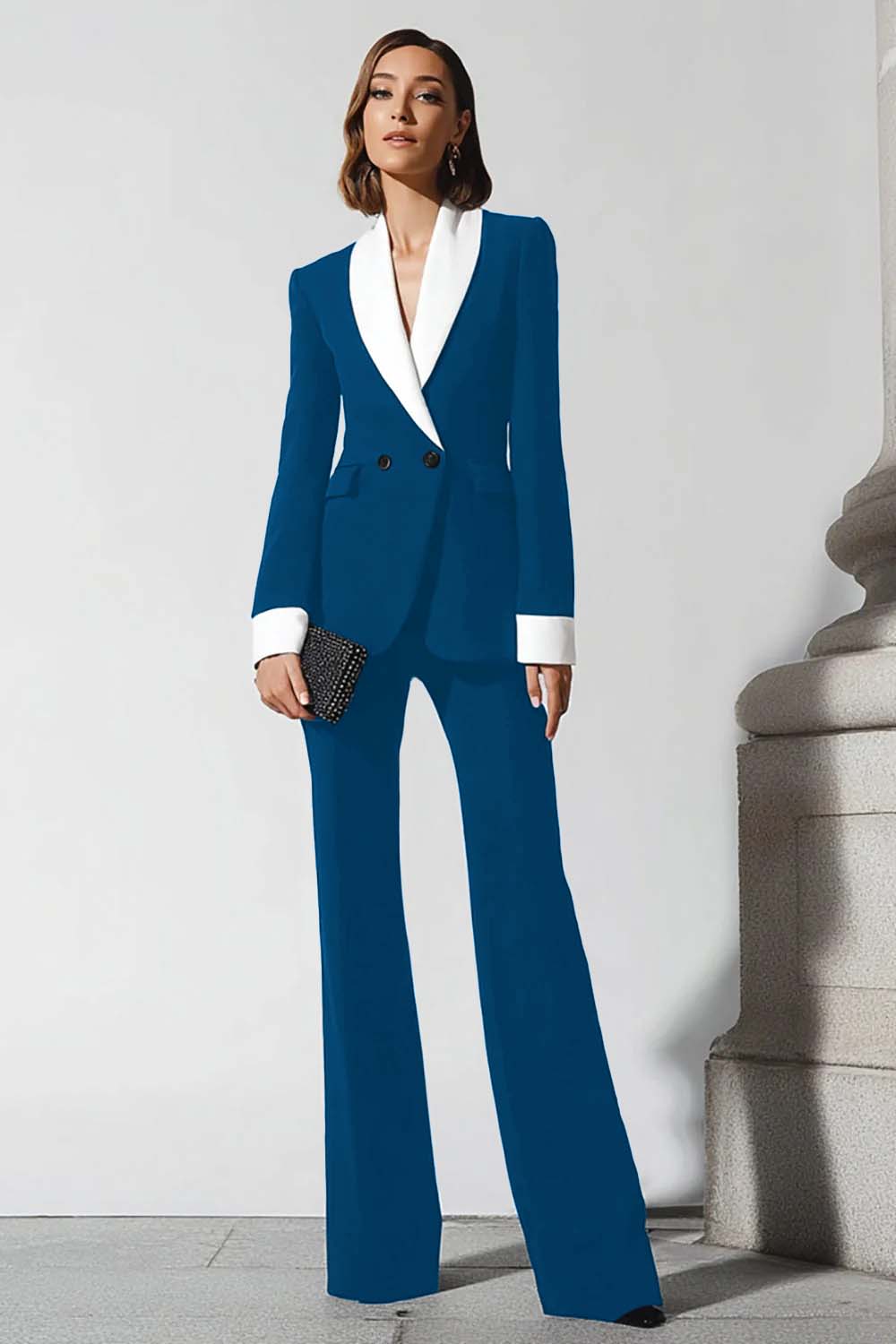 2 Piece Black Flare Leg Shawl Lapel Business Suits