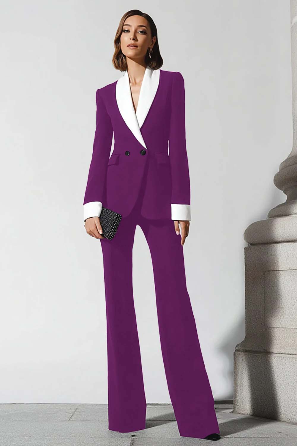 2 Piece Black Flare Leg Shawl Lapel Business Suits