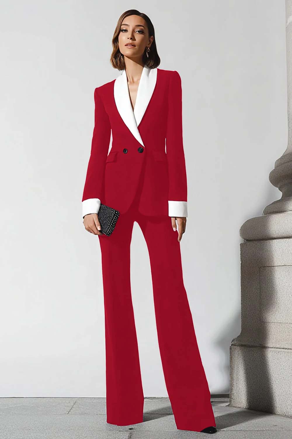 2 Piece Black Flare Leg Shawl Lapel Business Suits