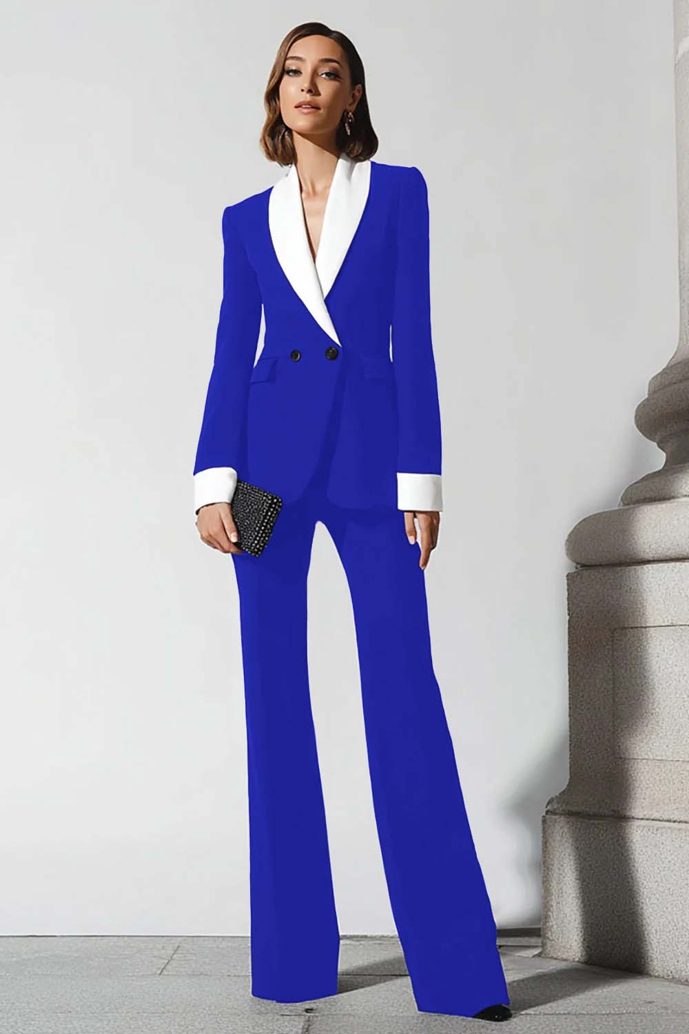2 Piece Black Flare Leg Shawl Lapel Business Suits
