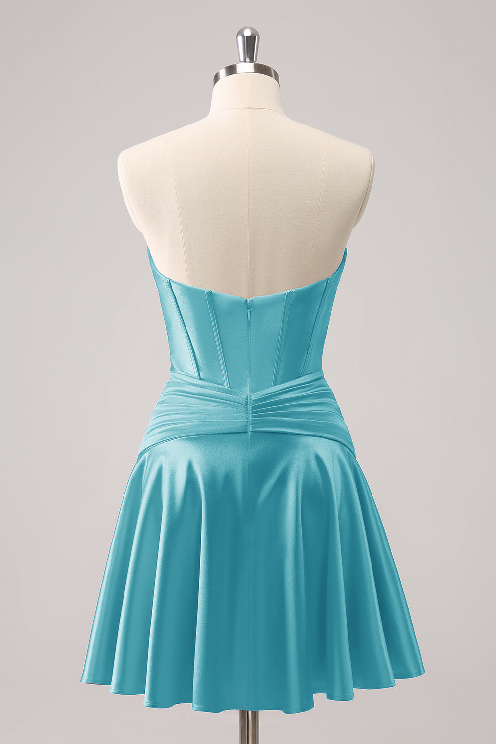 A Line Sweetheart Strapless Corset Key Hole Satin Burgundy Homecoming Dress