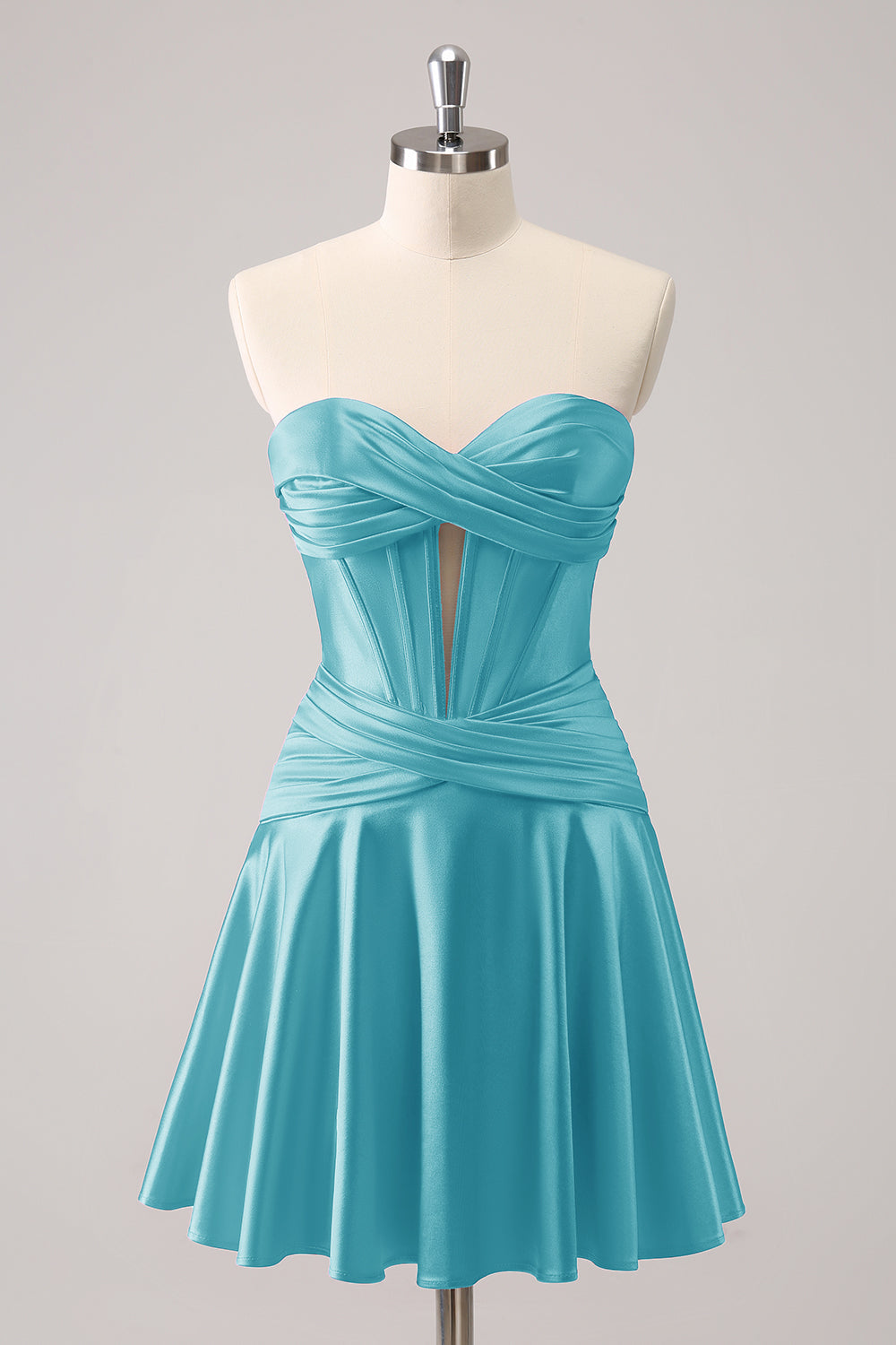 A Line Sweetheart Strapless Corset Key Hole Satin Burgundy Homecoming Dress