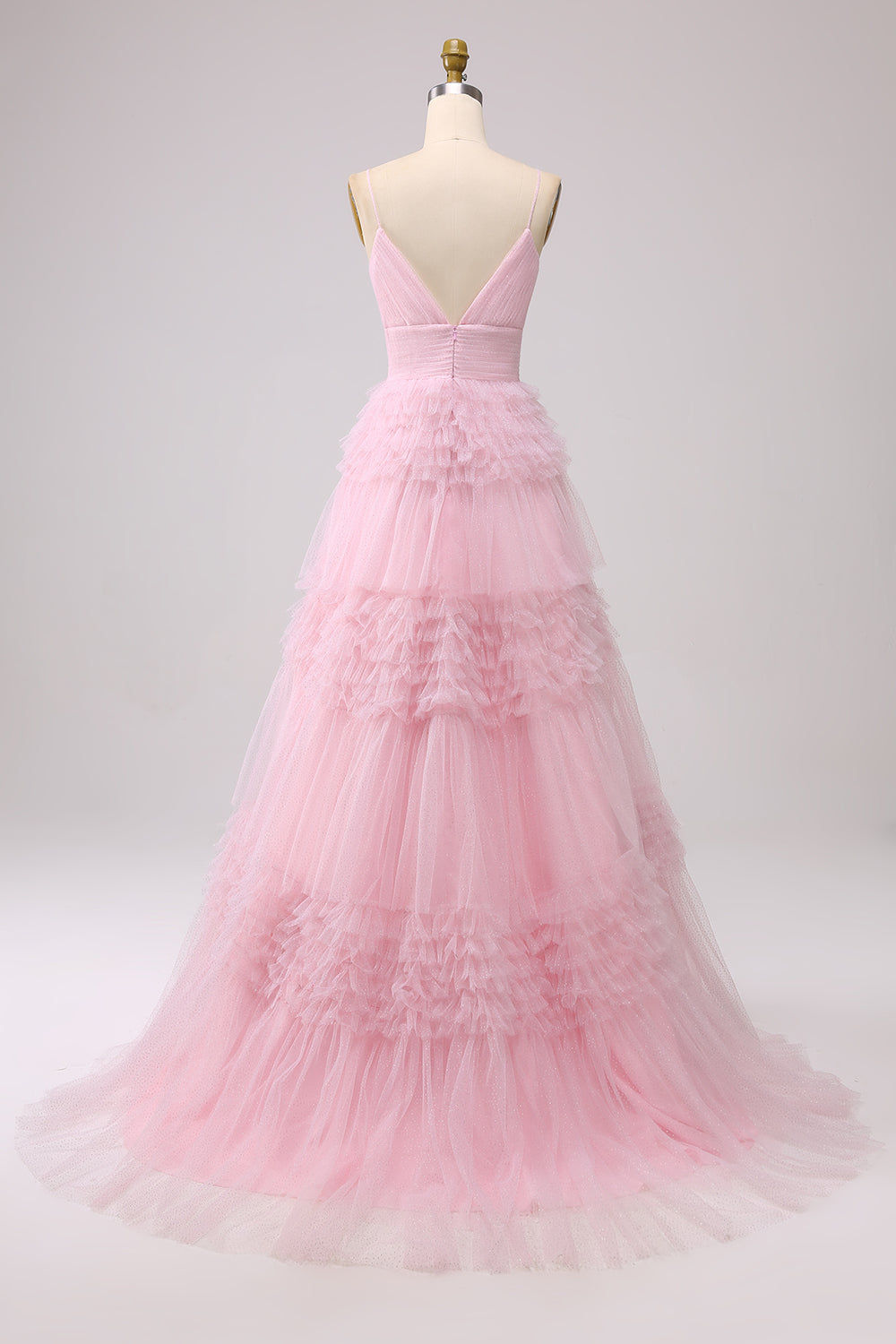 A Line Spaghetti Straps Navy Tiered Long Prom Dress with Ruffles
