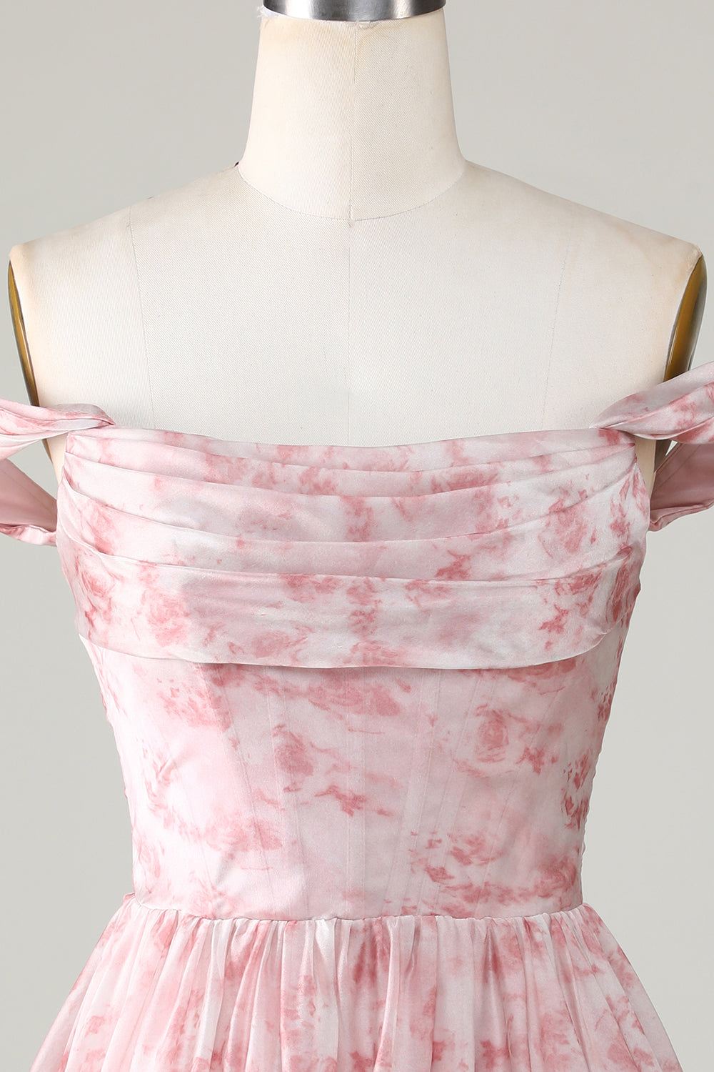 A Line Cute Blush Off The Shoulder Floral Print Short Homecoming Dress with Ruffles