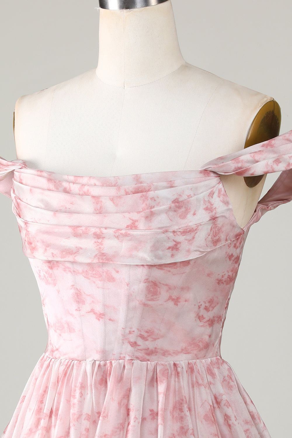 A Line Cute Blush Off The Shoulder Floral Print Short Homecoming Dress with Ruffles