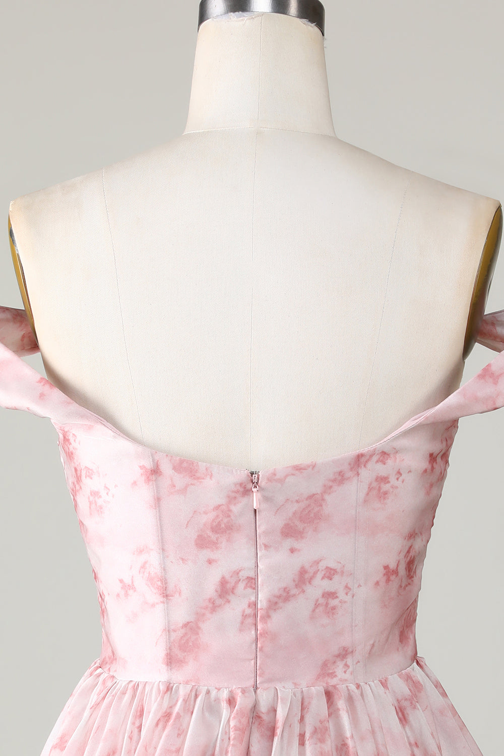 A Line Cute Blush Off The Shoulder Floral Print Short Homecoming Dress with Ruffles