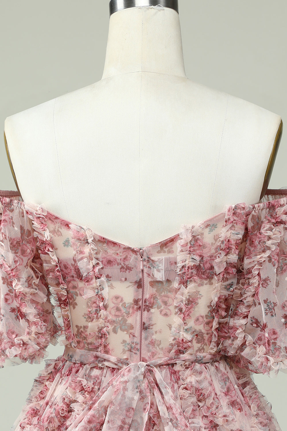 A Line Off the Shoulder Sheer Corset Floral Print Short Homecoming Dress