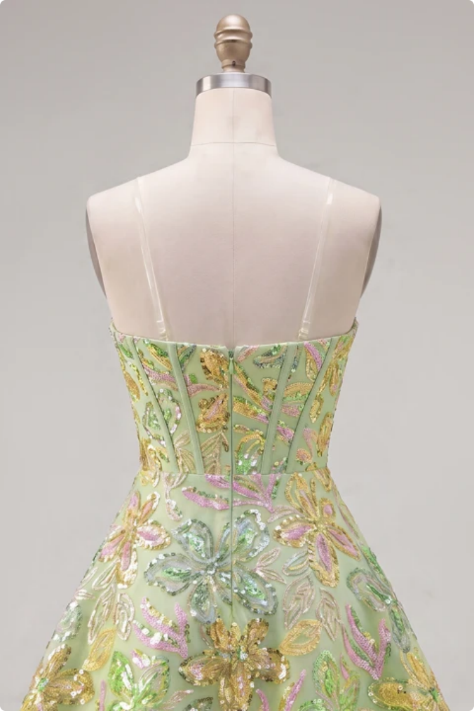 A-Line Green Corset Sequins Short Homecoming Dress