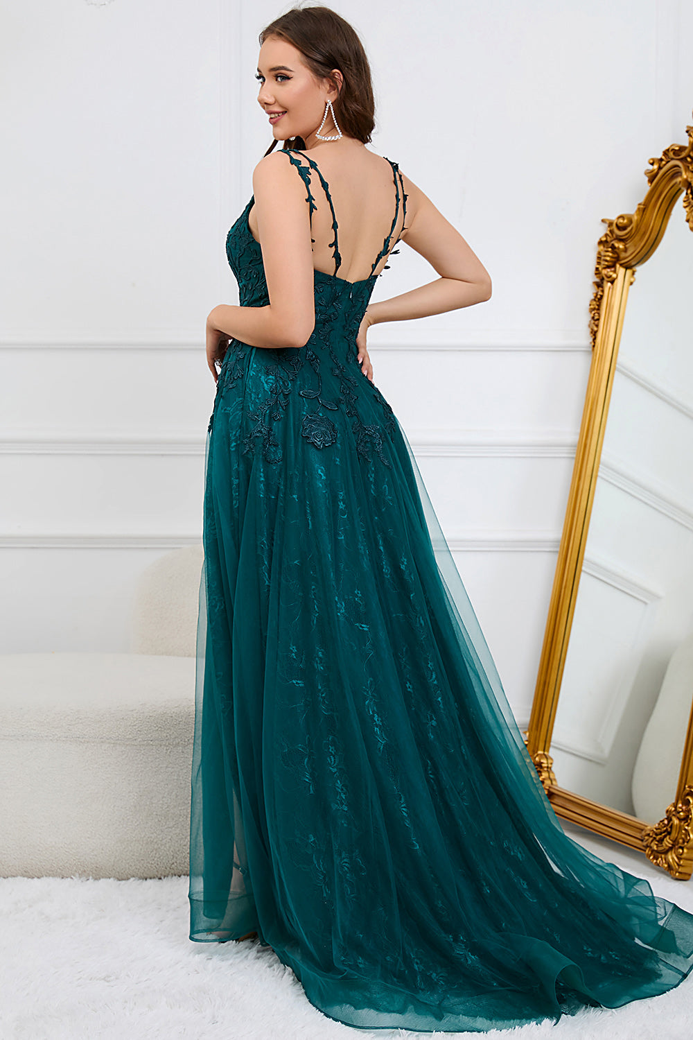 A Line Spaghetti Straps Red Long Prom Dress with Appliques